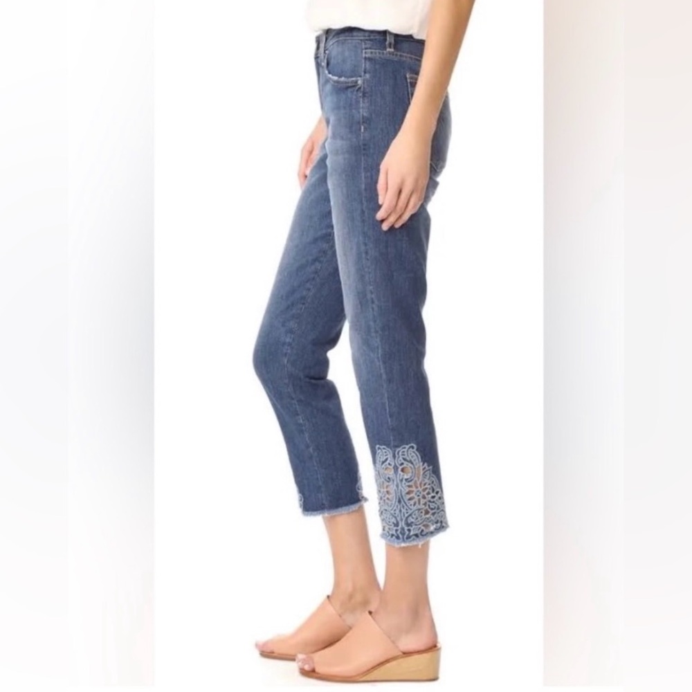 Joe's Jeans The Smith Mid Rise Straight Crop Blue Floral Embroidered Jeans